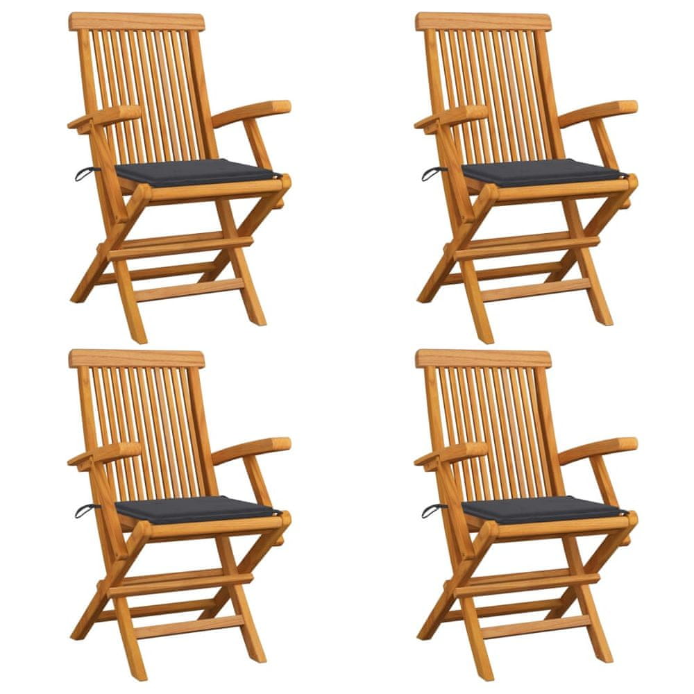 Vidaxl Záhradné stoličky, antracitové podložky 4 ks, tíkový masív